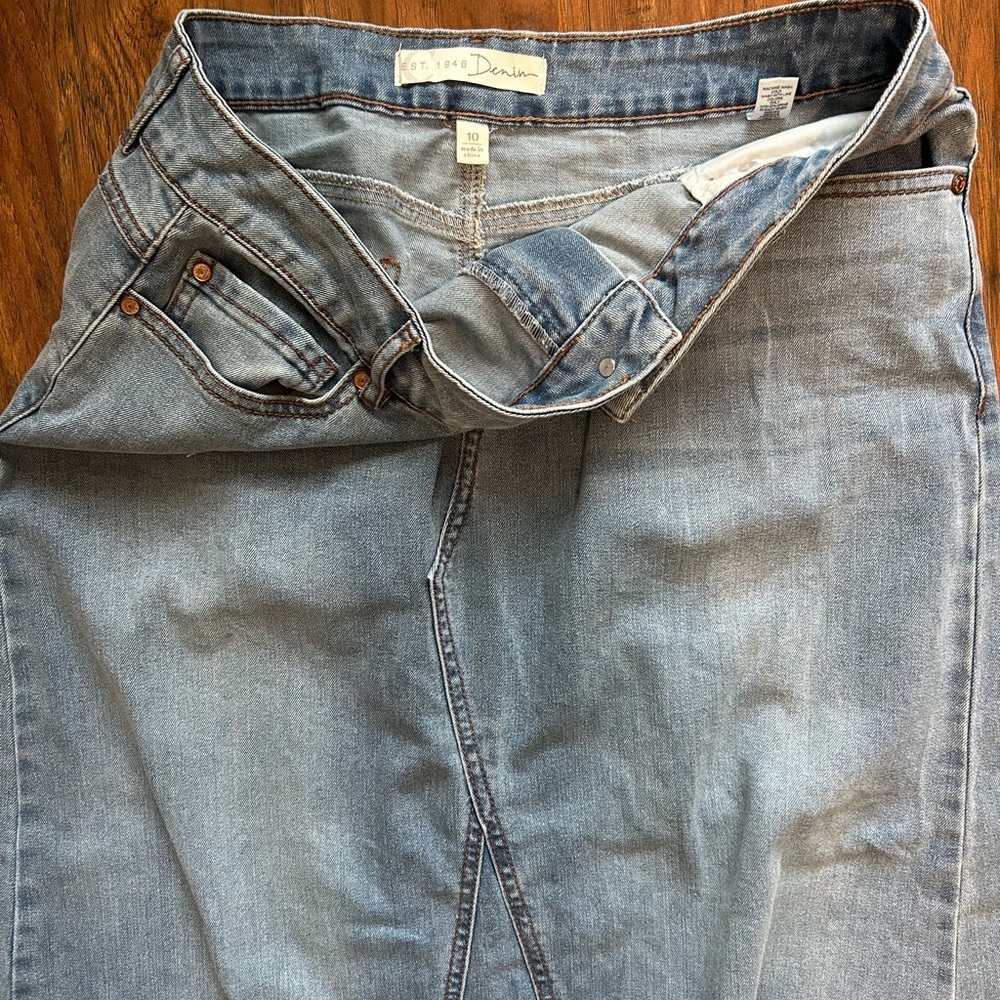 Long Denim Skirt With Pockets Frayed Hem Women’s Size 10 Y2K Fall - Picture 6 of 10